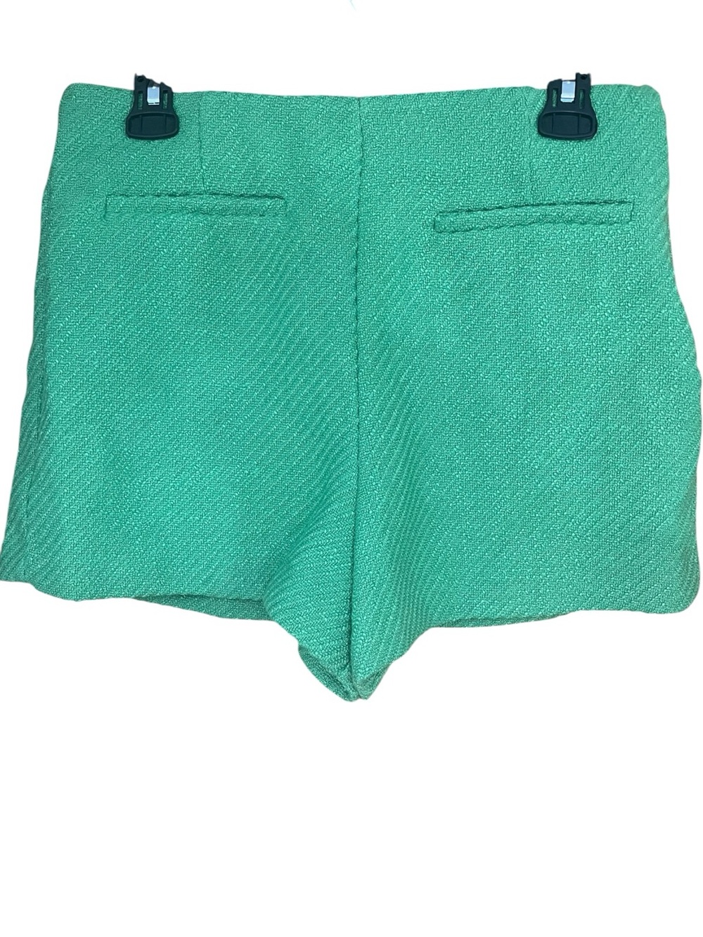Zara Textured Tweed High Waisted Shorts Bright Green